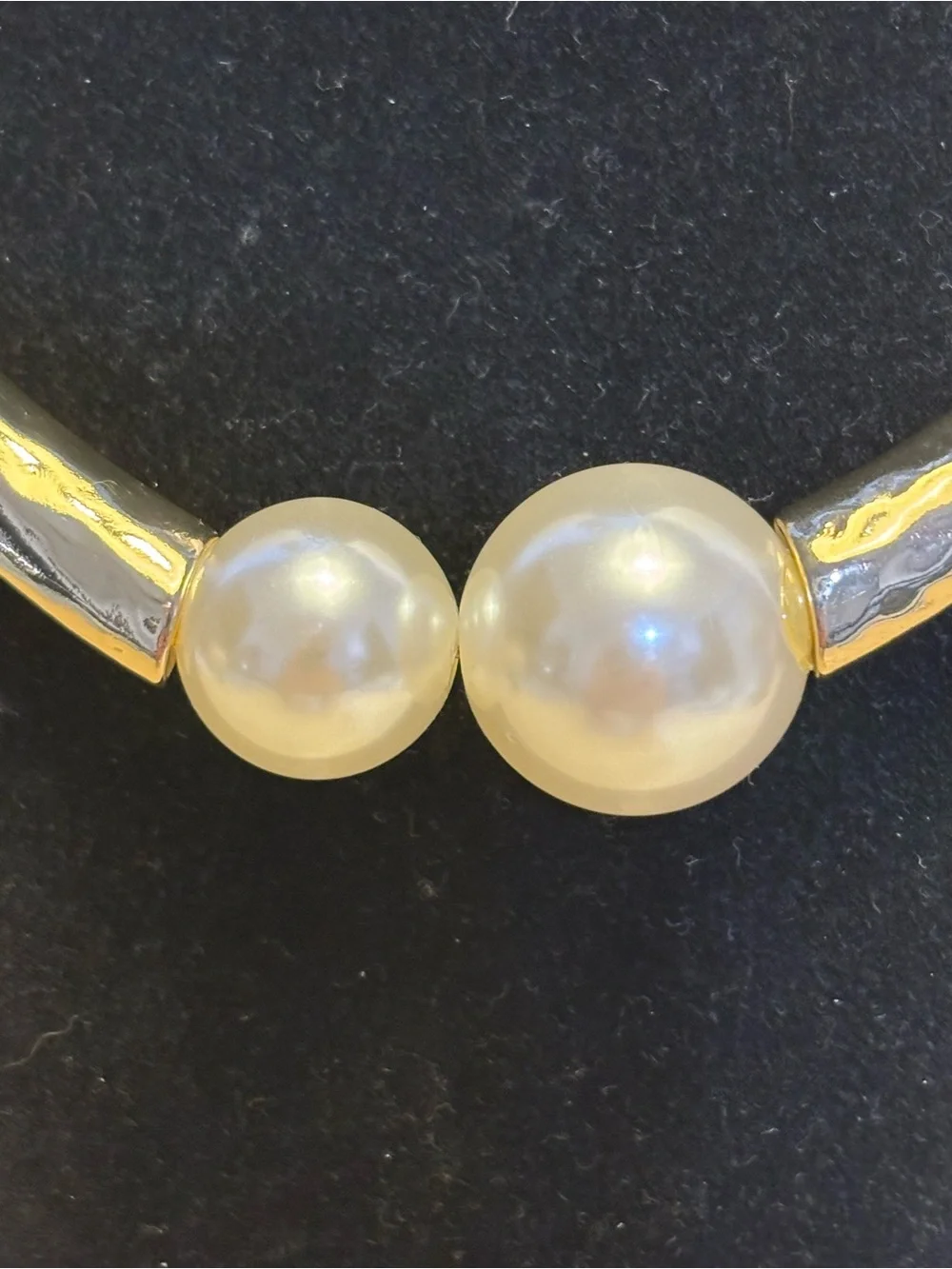 Chico’s Hammered Gold-Tone Faux Pearl Collar Necklace 16”+4”